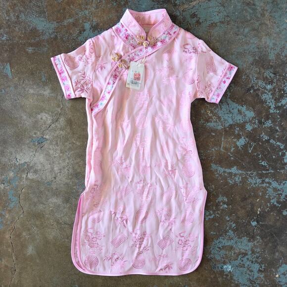 Girls Cheongsam Qipao Dress Pink Size 4 NWT Asian Inspired Silk Blend Floral - Picture 1 of 8